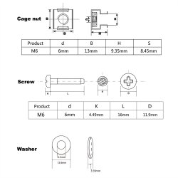 ROLINE Mounting material for 19" components, M6, 100 pieces, black