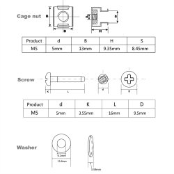 ROLINE montage materiaal voor 19" componenten, M5, 100x, black
