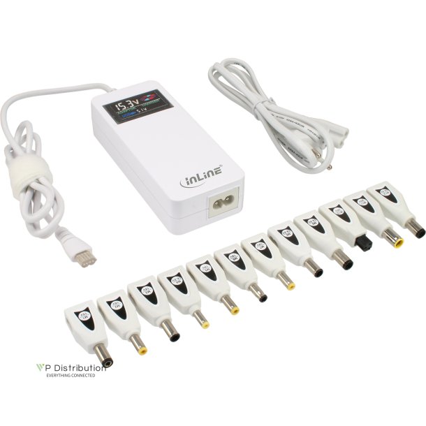 InLine&reg; Power Supply Notebook Adapter 90W USB 100-240V white incl. 12 tips