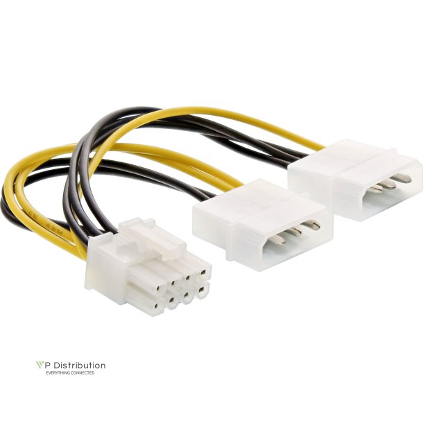 InLine&reg; Power adaptor cable, 2x 5.25" male / 8pin PCI-Express male, 0.15m
