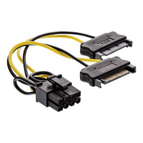InLine Power adaptor cable, 2x SATA plug to 8pin PCI-Express plug, 0.15m