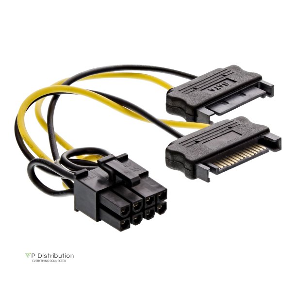 InLine Power adaptor cable, 2x SATA plug to 8pin PCI-Express plug, 0.15m