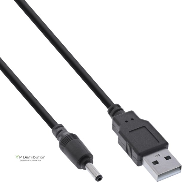 InLine&reg; USB DC power adapter cable, USB A male plug to DC plug 3.5x1.35mm, black, 1m