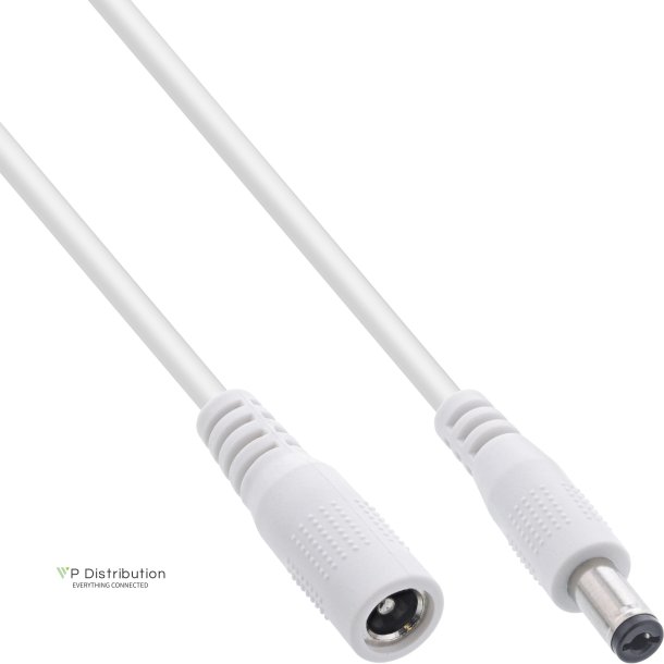 InLine&reg; DC extension cable, DC plug/socket 5.5x2.1mm, white, 3m