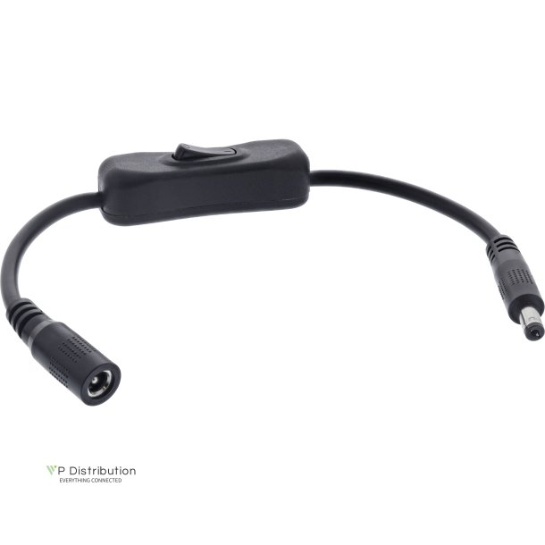 InLine&reg; DC cable with Switch, DC male/female 4.0x1.7mm, AWG 18, black, 0.20m