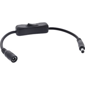 InLine® DC cable with Switch, DC male/female 5,5x2,5mm, AWG 18, black, 0.20m