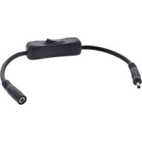 InLine® DC cable with Switch, DC male/female 3.5x1.35mm, AWG 18, black, 0.20m