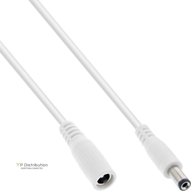 InLine&reg; DC extension cable, DC plug male/female 5.5x2.1mm, AWG 18, white, 1m