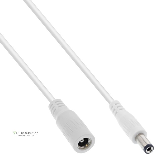 InLine&reg; DC extension cable, DC plug male/female 5.5x2.5mm, AWG 18, white, 5m