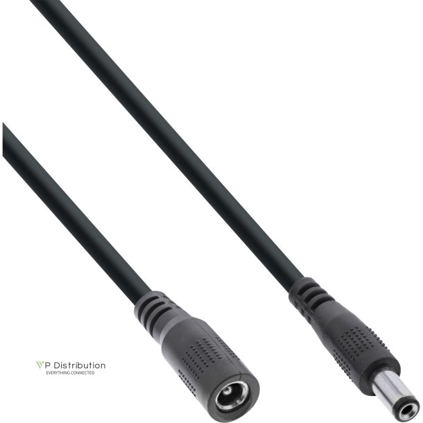 InLine&reg; DC extension cable, DC plug male/female 5.5x2.5mm, AWG 18, black, 0,5m