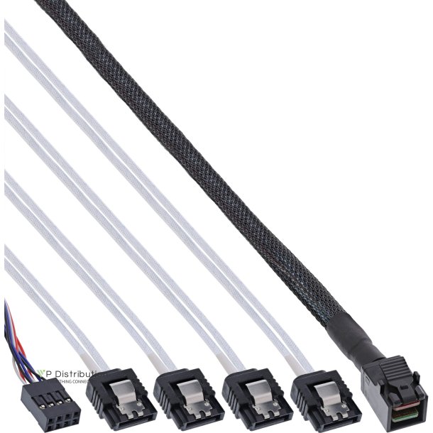 InLine Mini SAS HD Cable SFF-8643 to 4x SATA + Sideband 1m