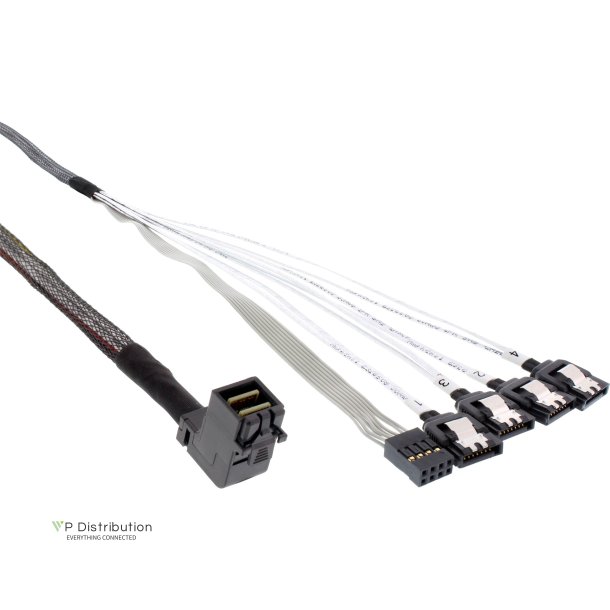 InLine&reg; Mini SAS HD Cable SFF-8643 angled to 4x SATA + Sideband 0.5m