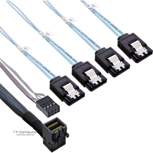 InLine&reg; Mini SAS HD Cable SFF-8643 angled to 4x SATA + Sideband 1m