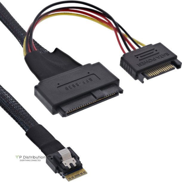 InLine&reg; Slim SAS cable, SFF-8654 to U.2 SFF-8639 + SATA power, 24Gb/s, 1m
