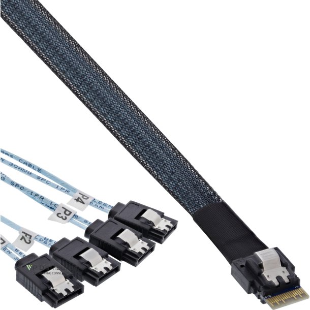 InLine&reg; Slim SAS cable, SFF-8654 to 4x SATA 7-pin, 12Gb/s, 0.5m