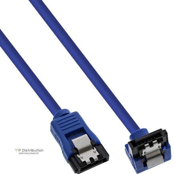 InLine&reg; SATA 6Gb/s Round Cable blue angled 90&deg; with latches 0.3m