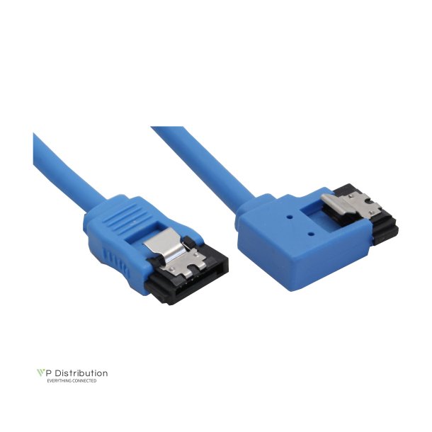 InLine&reg; SATA 6Gb/s Round Cable blue left angled 90&deg; with latches 0.5m