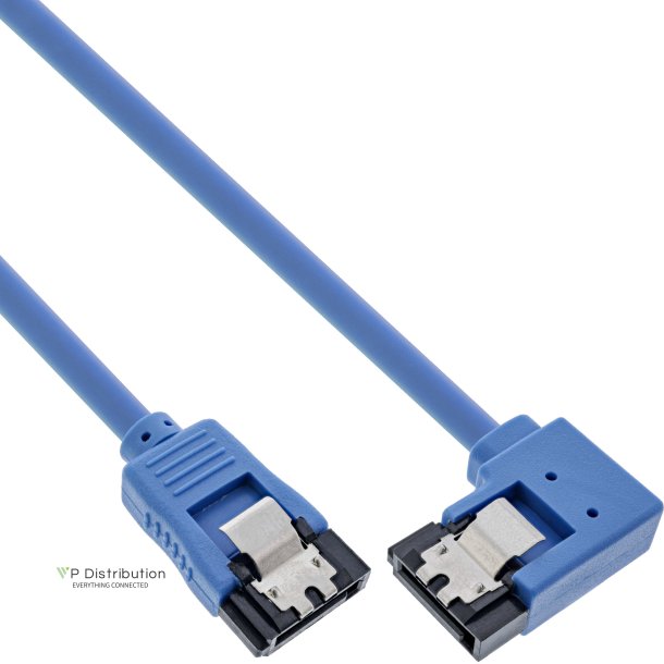 InLine&reg; SATA 6Gb/s Round Cable blue right angled 90&deg; with latches 0.3m