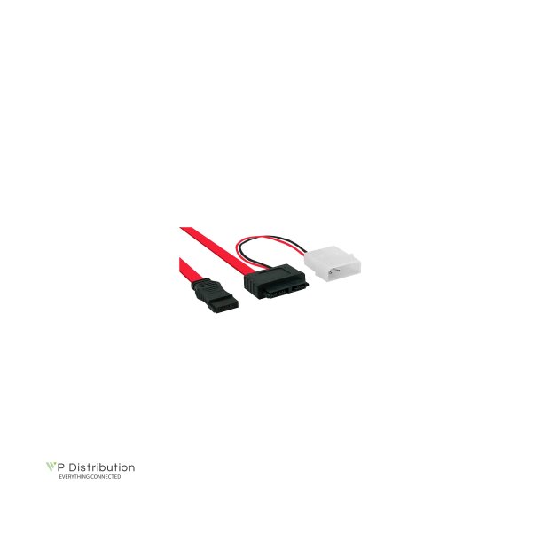 InLine&reg; Slimline SATA Cable 150 / 300 / 600 Slim 13 Pin to SATA + power 0.4m