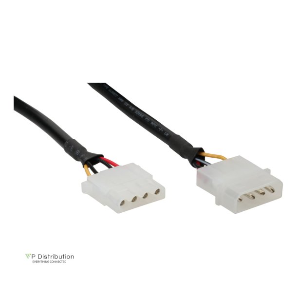 InLine Molex 4 Pin Connector Power Suply Extension Cable round 0.5m