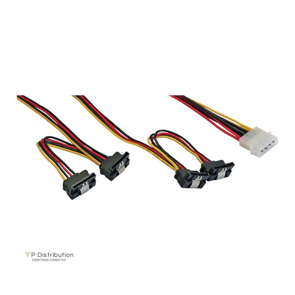 InLine&reg; Internal Power Y-Cable 1x Molex to 4x SATA angled with latches 40+55cm