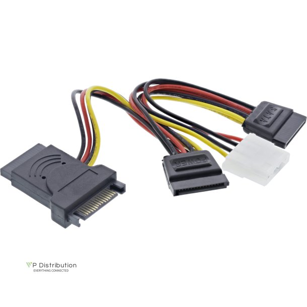 InLine SATA Power Adapter Cable male to female to 2x SATA + 4 Pin Molex power