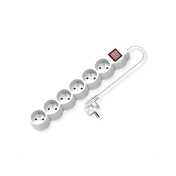 VALUE UTE Power Strip long/round,+Switch white, 6x, CEE 7/7, 1.5m
