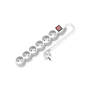 VALUE UTE Power Strip long/round,+Switch white, 6x, CEE 7/7, 1.5m