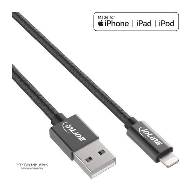 InLine&reg; Lightning USB Cable for iPad iPhone iPod black 2m MFi-Certified