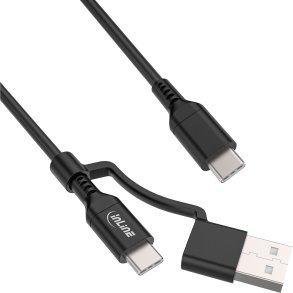 InLine&reg; 2-in-1 USB-C cable + USB-A adapter, USB 2.0, 100W, TPE, black, 1m