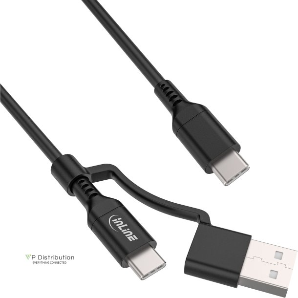 InLine&reg; 2-in-1 USB-C cable + USB-A adapter, USB 2.0, 100W, TPE, black, 1m