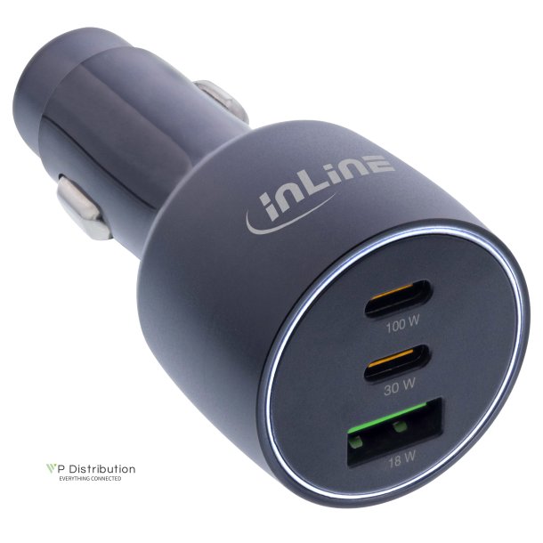 InLine&reg; USB car power adapter Power Delivery, 2x USB-C + QC USB-A, black