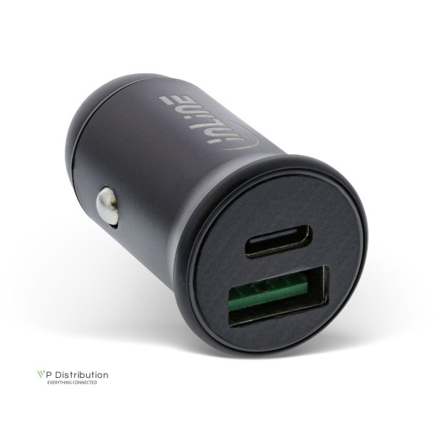 InLine&reg; USB car charger power-adapter power delivery, USB-A + USB Type-C, black