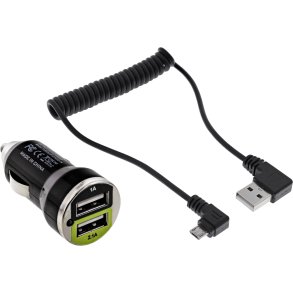 InLine® USB DUAL+ KFZ charging set, power adapter with 1m spiral cable