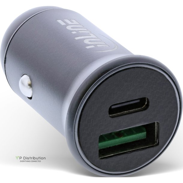 InLine&reg; USB car charger power-adapter power delivery, USB-A + USB Type-C, grey