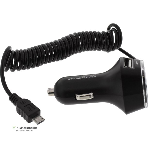 InLine&reg; USB Car Adapter 5V / 3.1A 2x USB A + Micro USB 5 Pin