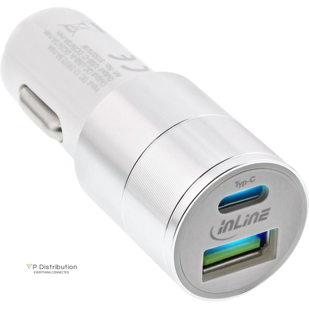 InLine&reg; USB car charger power-adaptor Quick Charge 3.0, white