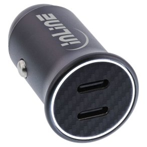 InLine® USB car power adapter power delivery, 2x USB-C, black