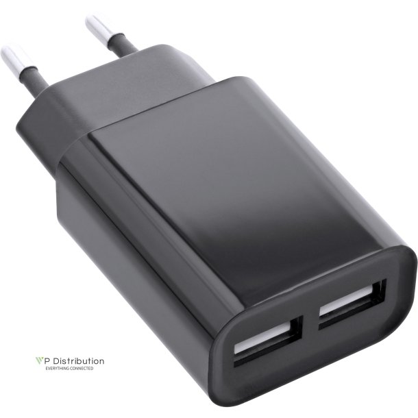 InLine&reg; USB Power Adapter DUO, 2 Port 100-240VAC to 5V / 2.1A black