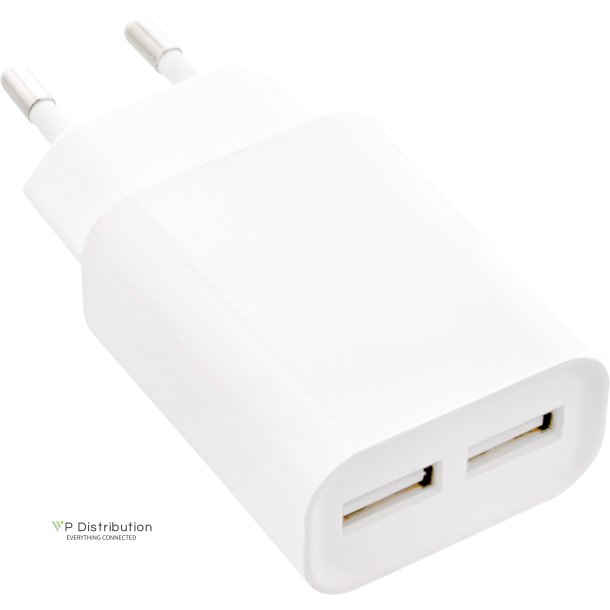 InLine&reg; USB Power Adapter DUO, 2-Port 100-240VAC to 5V / 2.1A white