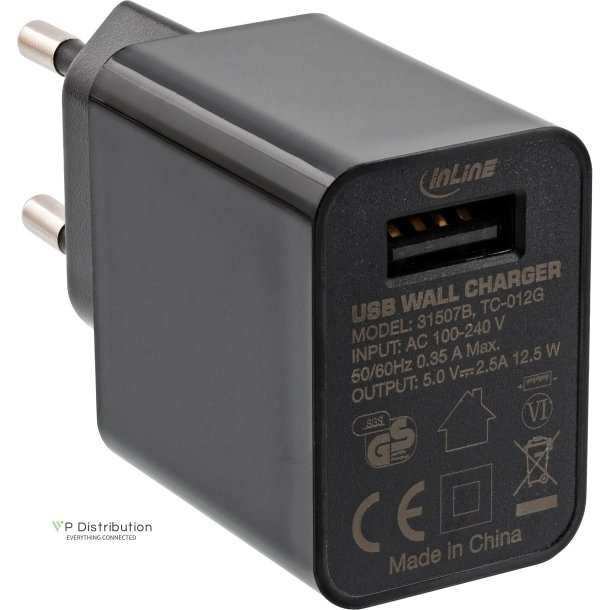 InLine&reg; USB Power Adapter Single, 100-240V to 5V/2.5A, black