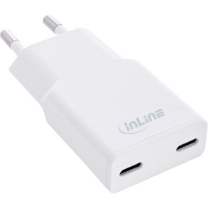 InLine® USB power supply charger Dual USB-C, PD, PPS, 30W, white