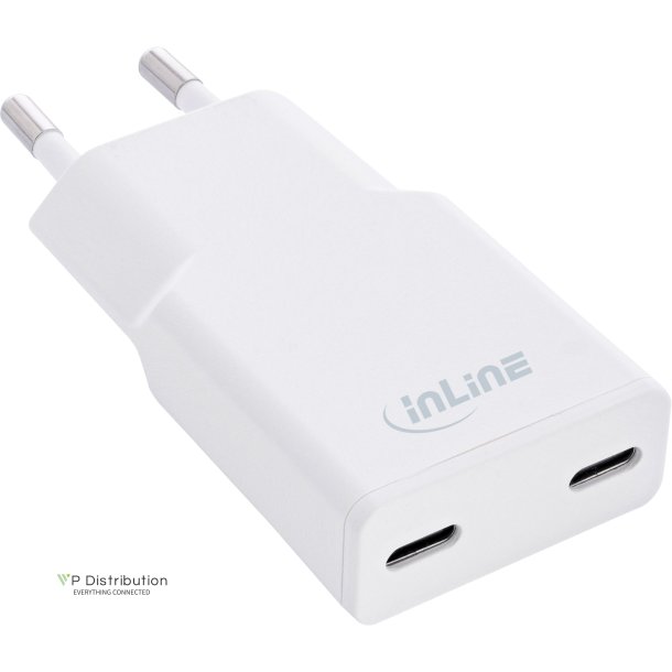 InLine&reg; USB power supply charger Dual USB-C, PD, PPS, 30W, white