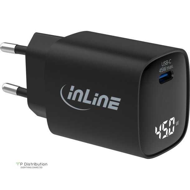 InLine&reg; USB PD power supply, GaN charger, 1-port, USB-C, 45W, with display