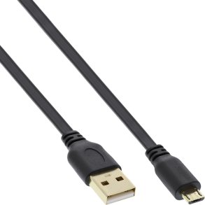 InLine Micro USB 2.0 Flat Cable USB A to Micro-B black / gold 0.3m