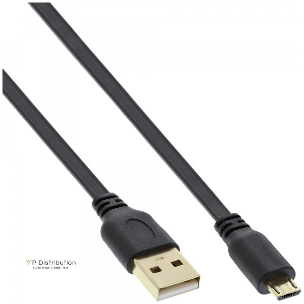 InLine Micro USB 2.0 Flat Cable USB A to Micro-B black / gold 0.5m