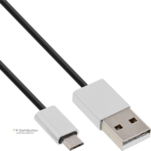 InLine Micro-USB 2.0 Cable, USB-A plug to Micro-B plug, black/alu, flexible, 1m