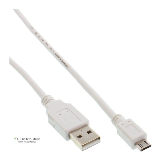 InLine&reg; Micro USB 2.0 Cable USB Type A male to Micro B male white 1m