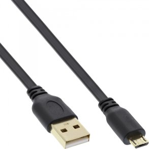 InLine Micro USB 2.0 Flat Cable USB A to Micro-B black / gold 2m