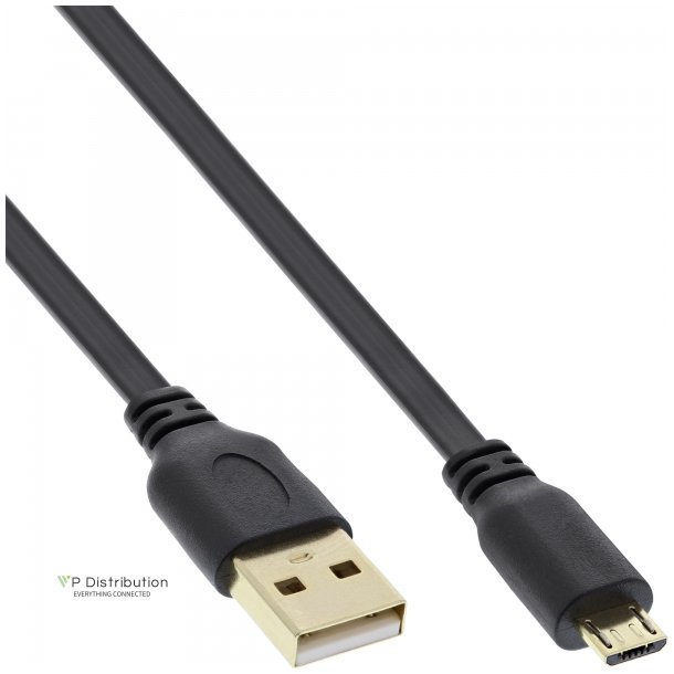 InLine Micro USB 2.0 Flat Cable USB A to Micro-B black / gold 2m